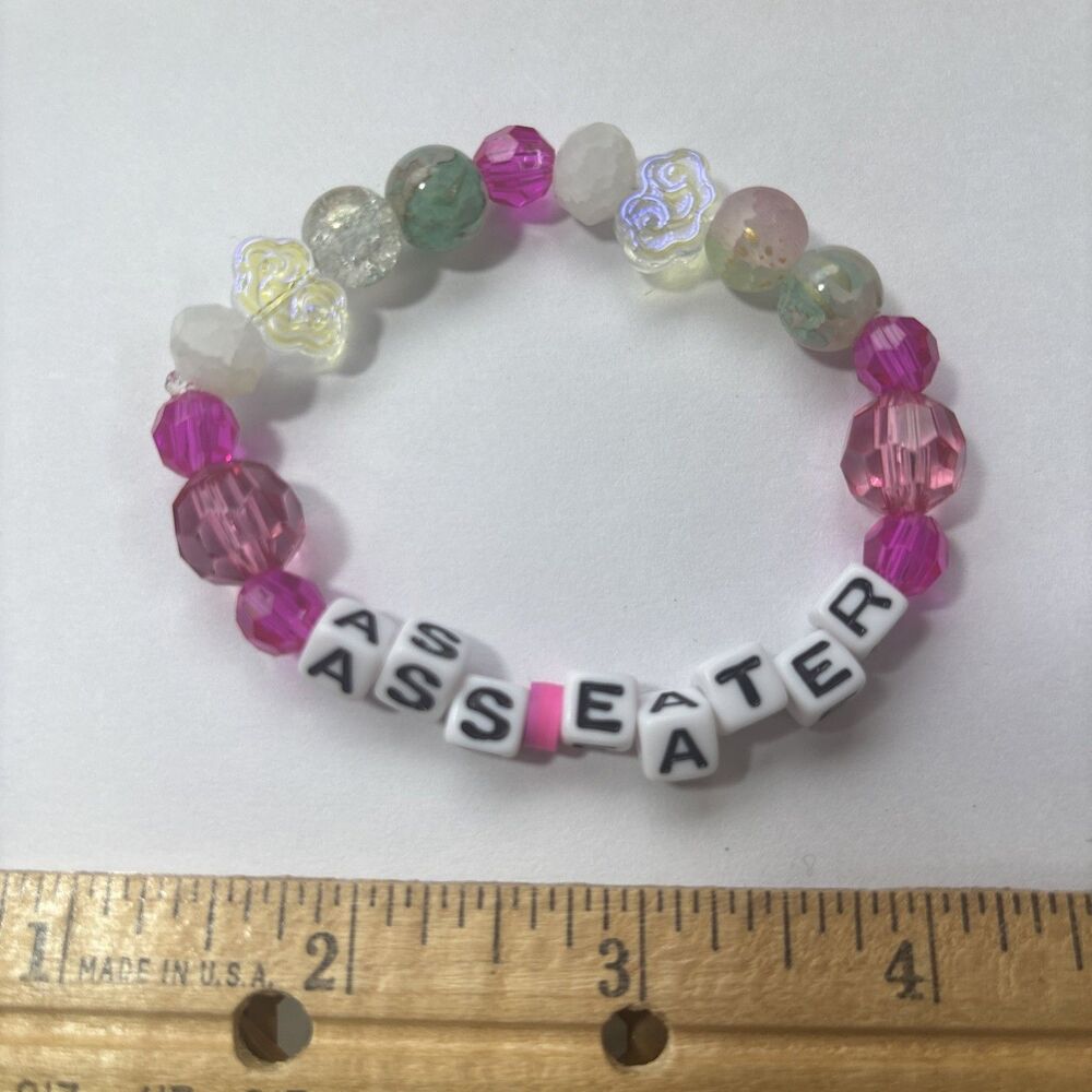 Pink Bracelet “a** Eater” Adult Humor Beaded Handmade Naughty Word Accessories